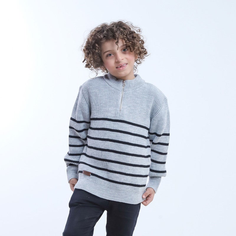 بيبو بلوفر اولادي مقلم أكمام طويلة_رمادي - Image 1